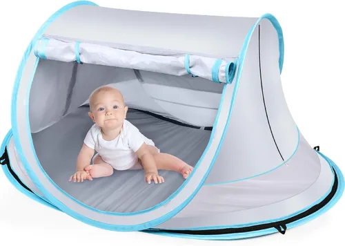 Vista 7 de Baby Beach Tent,Large Pop Up Beach Tent Sun Shade for Beach,Portable Baby Travel Tent with Mosquito Net,Indoor Baby Play Tent,UPF 50+ UV Protection