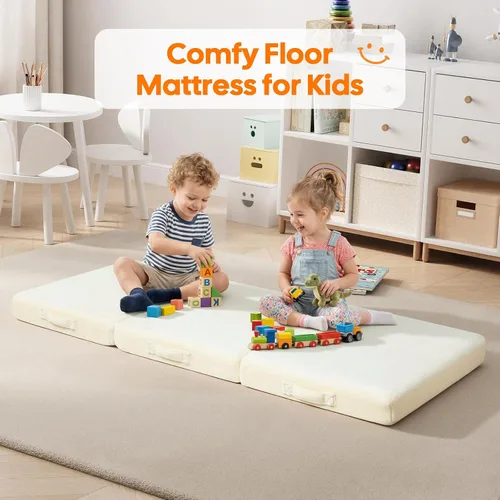 Vista 6 de MeMoreCool Colchón plegable de suelo para niños, tapete para siesta de suelo para dormir, guardería, cama plegable para niños pequeños, colchón