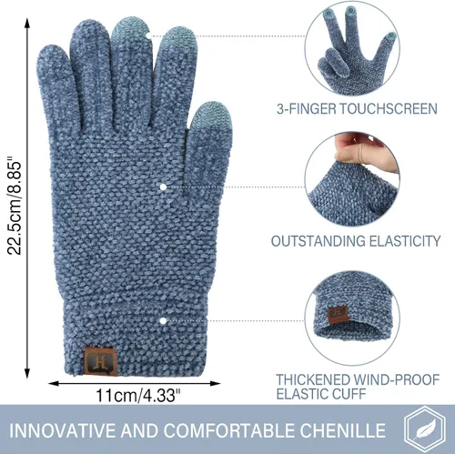 Vista 2 de FZ FANTASTIC ZONE Womens Winter Touchscreen Gloves for Cold Weather, Chenille Warm Knit Gloves