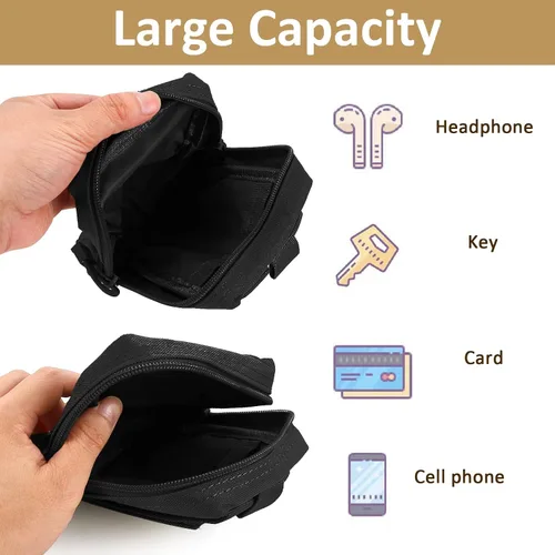 Vista 5 de Paquete de 4 bolsas Molle Tactical Utility EDC Bolsas pequeñas con 4 parches desmontables y 4 clips de anillo en D
