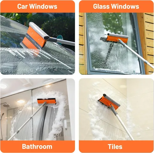 Vista 7 de Eazer Herramienta profesional de limpieza de ventanas de 46 pulgadas, escobilla giratoria 2 en 1 para kit de limpieza de ventanas, kit