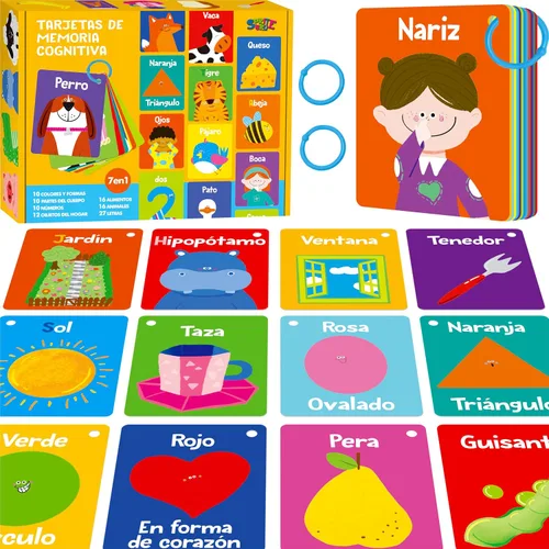 Vista 11 de 110 PCS Tarjetas de Aprendizaje Temprano, Tarjetas de Doble Cara - Alfabeto, Números, Alimentos, Animales, Formas, Colores, Objetos del Hogar con 4