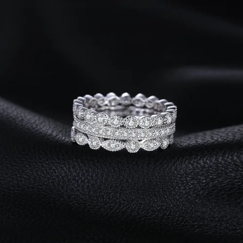 Vista 3 de JewelryPalace Anillos de plata de ley 925 chapados en oro de 14 quilates para mujer anillos de promesa de circonita cúbica para ella anillos de boda