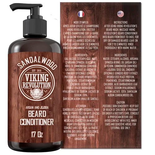 Vista 6 de Viking Revolution Acondicionador de barba con aceites de argán y jojoba – suaviza y fortalece – Aroma de sándalo – Acondicionador de barba