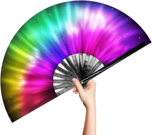 Vista 13 de OMyTea Rave Clack - Ventilador de mano para hombres y mujeres – Ventilador de mano plegable de bambú chino japonés – para EDM, festival de música