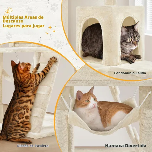Vista 4 de Yaheetech - Árbol para gatos, torre para gatos de 54 pulgadas de altura para gatos de interior con plataforma extendida y cesta, espacioso Beige