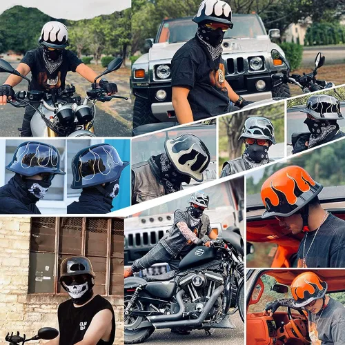 Vista 6 de Medio casco de motocicleta alemana vintage, aprobado por DOT, para adultos, hombres y mujeres, casco retro abierto, con hebilla ajustable