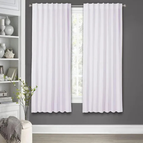 Vista 2 de Cortinas de algodón blanco, cortina de pato de algodón con pestaña trasera, 50 x 72 pulgadas, panel de decoración de ventana de baño blanco