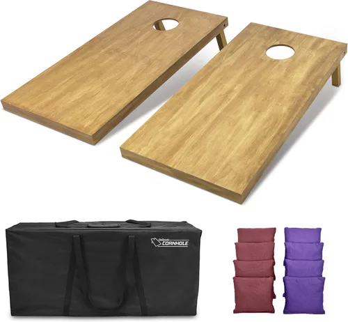 Vista 101 de GoSports 4 ft x 2 ft Regulation Size Wooden Cornhole Boards Set with Light Brown Finish - Includes Carrying Case and Bean Bags Negro- gris
