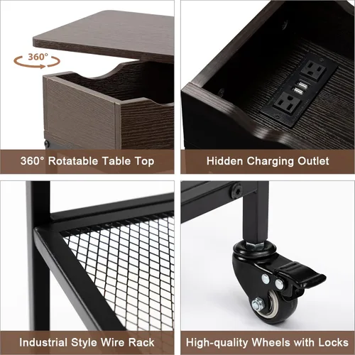 Vista 8 de Hadulcet Mesa auxiliar enrollable con almacenamiento y parte superior Negro Nuez (Black Walnut)
