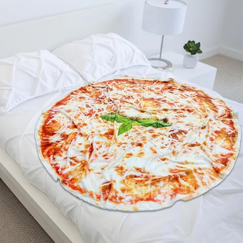 Vista 2 de Manta redonda de tortilla para adultos, manta grande de franela suave y cómoda con diseño de queso y pizza, manta para niños, artículos extraños