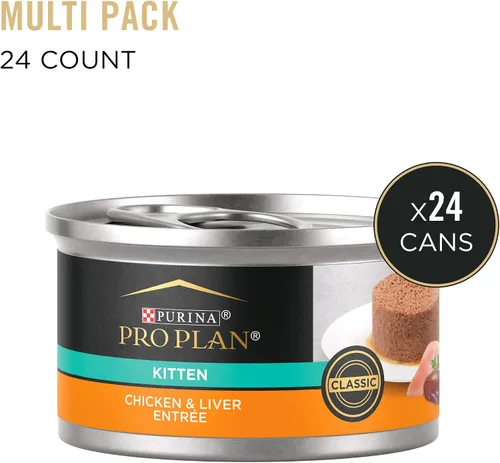 Vista 3 de Purina Pro Plan Paté, alimento húmedo para gatitos con alto contenido de proteínas, DEVELOPMENT entrée de pollo e hígado - (paquete de 24) latas