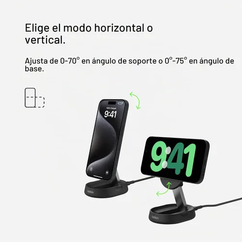 Vista 4 de Belkin Soporte de carga inalámbrico magnético Qi2 15W, cargador convertible Negro