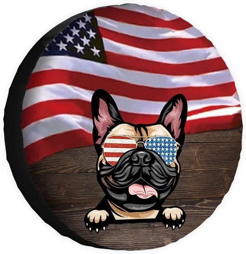 Vista 14 de Cubierta de llanta de repuesto para perro, lapphund finlandés con gafas de sol, bandera estadounidense, fundas protectoras de ruedas a prueba