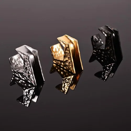 Vista 6 de Maxbott 1 par de tapones triangulares de acero inoxidable para orejas, túneles, aretes, dilatadores para expansor de orejas, joyería de piercing