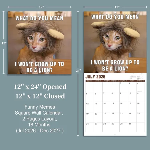 Vista 3 de Calendario de pared 2026 – enero 2026 – diciembre 2026, calendario divertido de gato 2026, calendario de 12 meses, fotos divertidas de memes