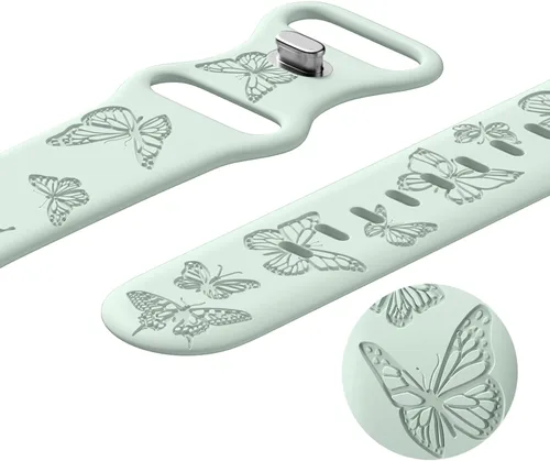 Vista 7 de Paquete de 3 correas grabadas con mariposas compatibles con Apple Watch Band de 1.496 pulgadas, 1.575 pulgadas, 1.614 pulgadas, 1.654 pulgadas