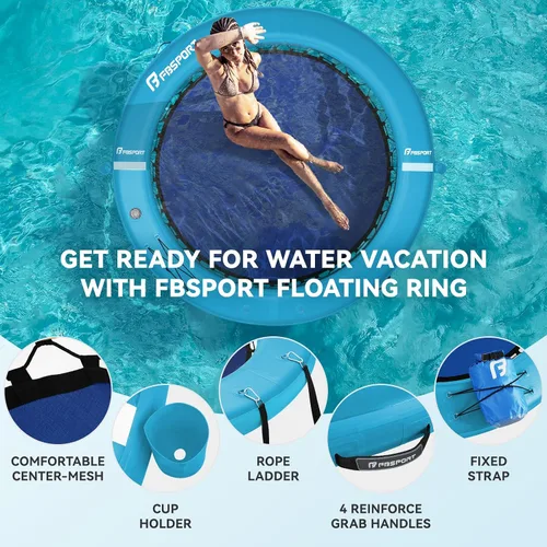 Vista 4 de FBSPORT Hamaca inflable de agua redonda flotante, 10/8/6 pies, plataforma flotante para lago con portavasos, flotador solar, balsa fría, anillo