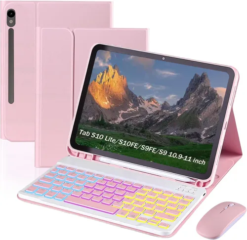 Vista 9 de Funda con teclado para Samsung Galaxy Tab S6 Lite de 10,4 pulgadas 7-Color Rainbow Backlit, Removable USB-C Flip-Style Keyboard Case with S Pen