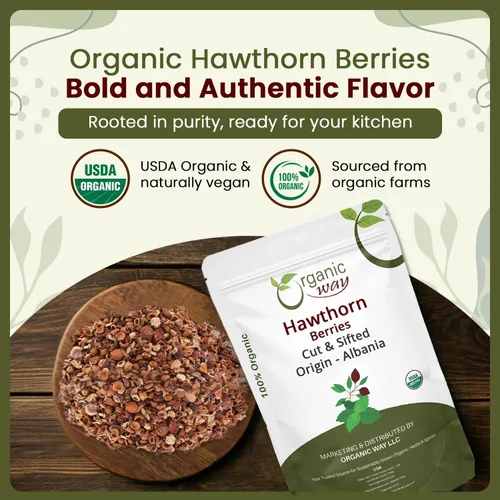 Vista 4 de Organic Way Hawthorn Berries cortadas y tamizadas (Crataegus monogyna) - Cosecha silvestre europea Certificado orgánico y Kosher Vegano, sin OMG