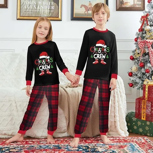 Vista 2 de WakeUple Pijamas de Navidad a juego para la familia, conjuntos de pijamas de Navidad clásicos rojos para mujeres, hombres, niños, perros y bebés