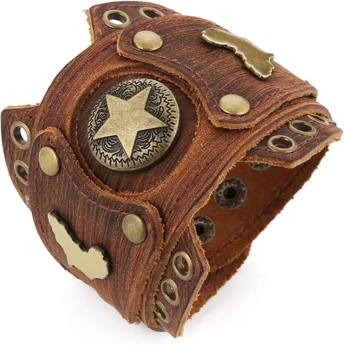 Vista 8 de HZMAN Pulseras de Cuero Retro para Hombre Pulsera de Puño de Cuero Ajustable Pulsera Ancha de Muñeca Regalo de Joyería