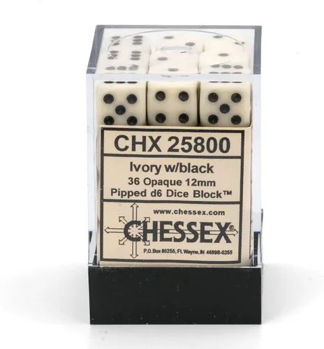 Vista 4 de Chessex CHX25800 Dice-Opaque: 36D6 Juego Marfil/Negro