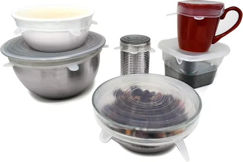 Vista 5 de Norpro Juego de 6 tapas de silicona reutilizables aptas para alimentos, se adapta a aberturas de 2.5 a 11 pulgadas