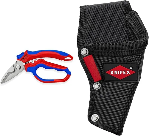 Vista 6 de Tijeras de electricista angulares de acero inoxidable KNIPEX Tools 95 05 20 US, 6-1/4", Rojo/Azul