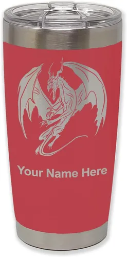 Vista 24 de LaserGram Vaso aislado al vacío de 20 onzas, dragón, grabado personalizado incluido (negro)