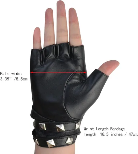 Vista 2 de Guantes de piel sintética con remaches punk, de medio dedo, sin dedos, para mujer