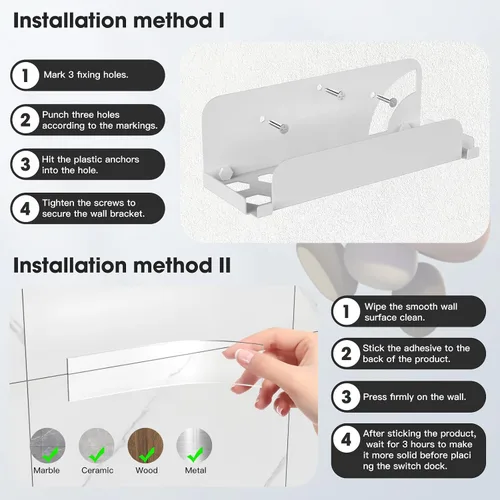 Vista 4 de KUNSLUCK Soporte de pared para Nintendo SwitchSwitch OLED, blanco, metal, capacidad de peso de 10 libras