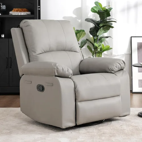 Vista 11 de Silla reclinable de cuero mecedora giratoria de 360° para adultos Camello