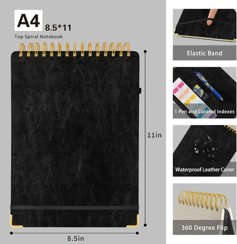 Vista 2 de Top - Cuaderno de espiral de 8.5 x 11 pulgadas, tamaño A4, de tapa dura, encuadernado en la parte superior, 240 páginas, papel rayado grueso de 3.53