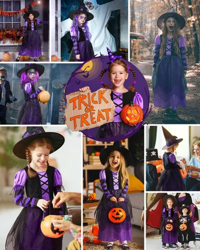 Vista 3 de Narecte Halloween Costumes for Girls Halloween Costumes,Witch Costume for Girls Witch Costume,Kids Witch Costume