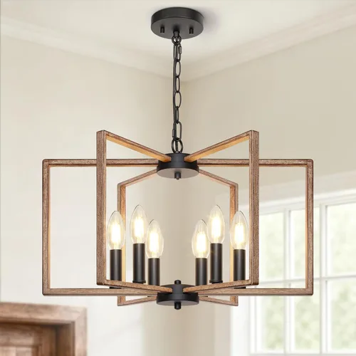 Vista 9 de Candelabro negro de granja, lámpara geométrica de 6 luces para comedor, moderna lámpara de techo industrial de metal, luces colgantes rústicas