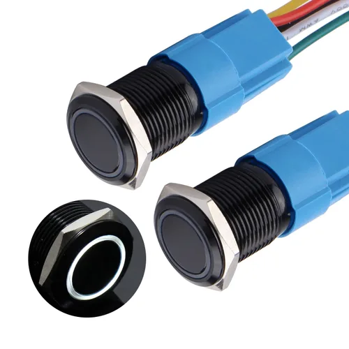 Vista 14 de 2 piezas de interruptor de botón de presión momentáneo de 16 mm 12V-24V LED de anillo 1NO 1NC impermeable (ON)-Apagado Cáscara de botón de metal