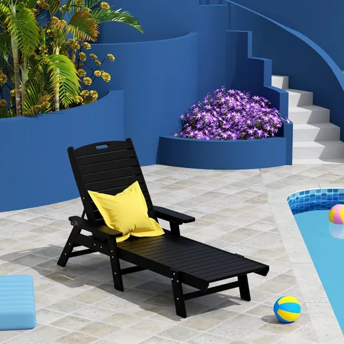 Vista 2 de Tumbona reclinable de polietileno HDPE Laguna, color negro