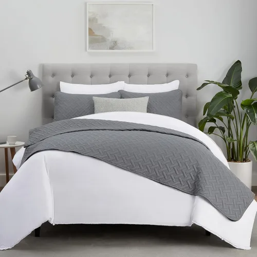 Vista 4 de Serta ComfortSure - Juego de ropa de cama suave de 2 piezas, incluye colcha/colcha y funda de almohada, ropa de cama para todas las estaciones, Gris