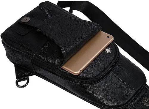 Vista 8 de Mochila estilo bandolera de piel para hombres y mujeres, bandolera de hombro, al pecho, mochila de uso diario para viajes, al aire libre