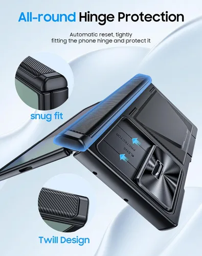 Vista 6 de Funda para Samsung Galaxy Z Fold 7 con tarjetero con bloqueo RFID, cubierta de lente deslizante integrada y protección de bisagra y protector