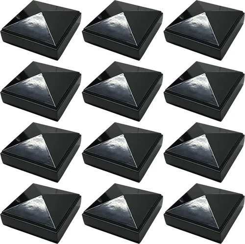 Vista 13 de Tapa de poste de pirámide de aluminio de 2 x 2 pulgadas para postes de metal, ajuste a presión, color negro con recubrimiento en polvo, resistente