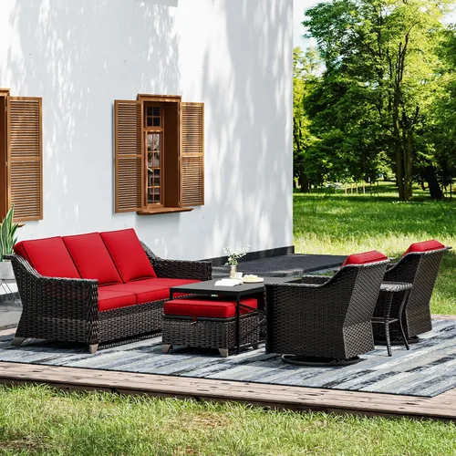 Vista 9 de Joyside Juego de 2 sillas de mimbre para patio, muebles de ratán para exteriores con reposabrazos anchos y cojines gruesos, tamaño grande mejorado