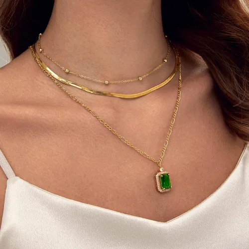 Vista 2 de Collares para mujer chapados en oro, esmeralda, corazón, apilable, gargantilla de cadena delicada, joyería para mujer, regalos simples