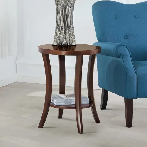 Vista 7 de Convenience Concepts Charleston - Mesa auxiliar redonda con estante en acabado de madera negra