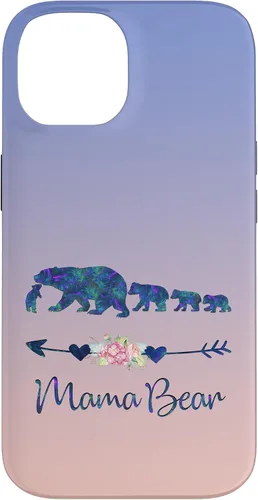 Vista 4 de Teal Blue Purple Floral Mama Bear Four Cubs Blue Pink Case for iPhone 17