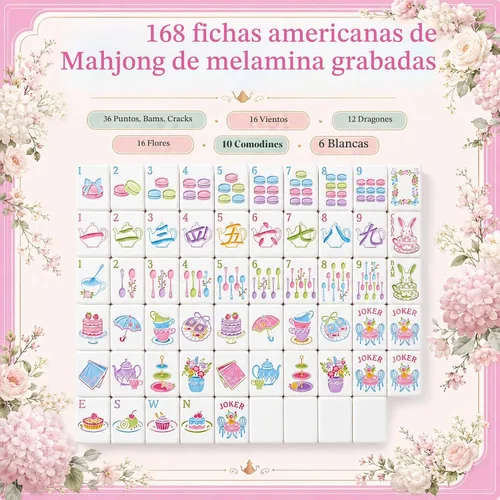 Vista 5 de Soulchen Juego de mahjong americano de fiesta de té rosa de 1.2 pulgadas