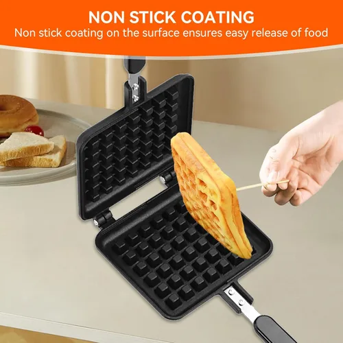 Vista 4 de Máquina para hacer gofres belga antiadherente, prensa panini de acero inoxidable, máquina para hacer sándwiches de desayuno, máquina para hacer