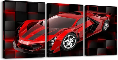 Vista 24 de Feelyou Cuadro azul de carreras para pared, 12 x 16 pulgadas, 3 piezas de autos deportivos de velocidad, lienzo para decoración de pared, diseño