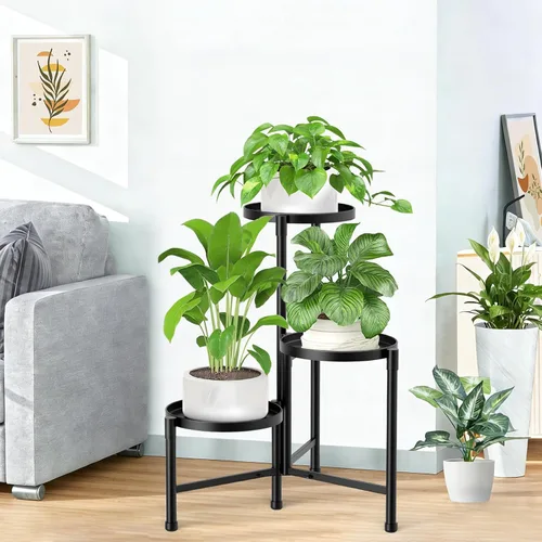 Vista 9 de Soporte esquinero de metal de 3 niveles para interiores y exteriores, soporte para múltiples macetas de 30 pulgadas de alto, organizador de plantas